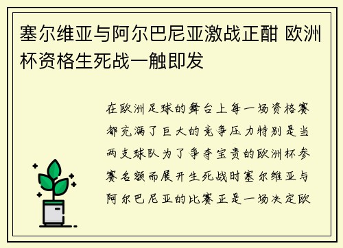 塞尔维亚与阿尔巴尼亚激战正酣 欧洲杯资格生死战一触即发